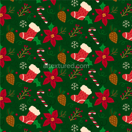 Seamless 3D PBR Christmas Digital Paper Texture with Stockings and Candy Canes