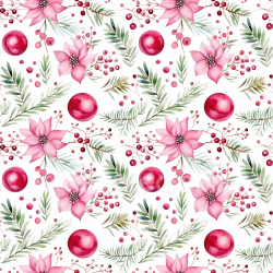 seamless Seamless 3D PBR Christmas Digital Paper Texture with Pink Flowers and Red Berries texture 8k free download PBR