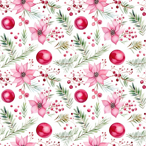 Seamless 3D PBR Christmas Floral Digital Paper Texture with Pink Poinsettias & Greenery