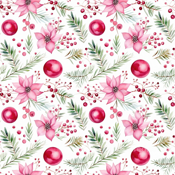 Christmas Digital Paper Texture with Pink Flowers and Red Berries All Christmas Digital paper texture preview