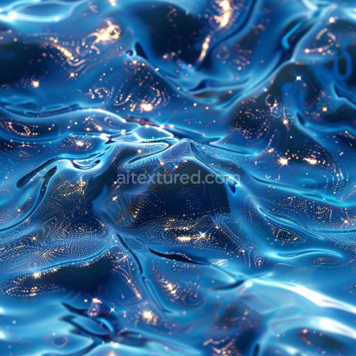 Seamless 3D PBR Texture of Glossy Blue Fabric with Shimmering Gold Sparkles