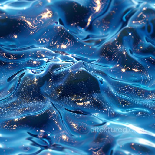 Seamless 3D PBR Texture of Glossy Blue Fabric with Shimmering Gold Sparkles texture preview