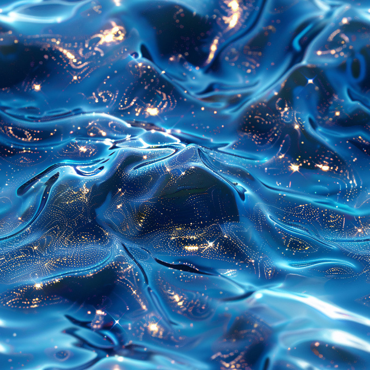 Glossy Blue Fabric with Shimmering Gold Sparkles seamless PBR texture preview