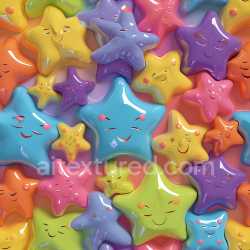 seamless Seamless 3D Inflated PBR Texture of Colorful Puffy Vinyl Stars with Smiling Faces texture 8k free download PBR
