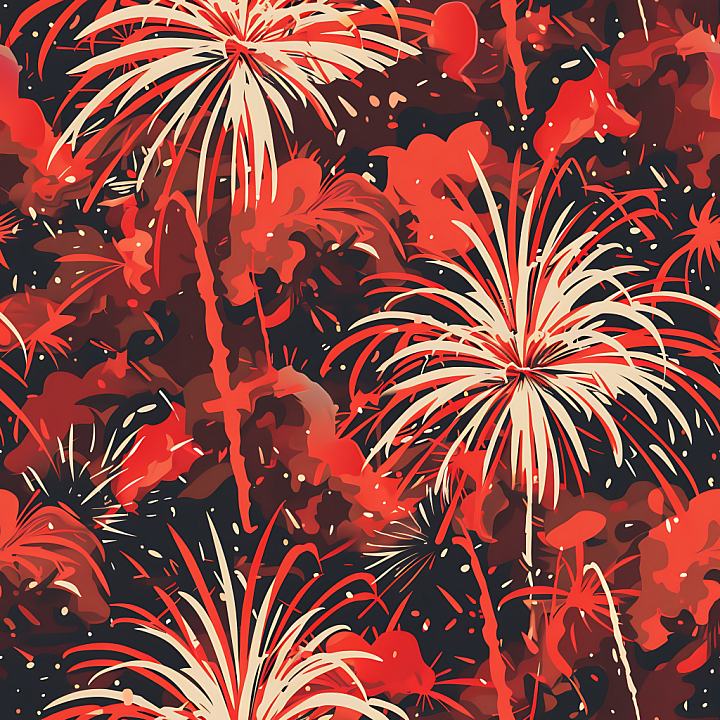 Stylized Firework Camouflage in Red and Beige Tones seamless PBR texture preview