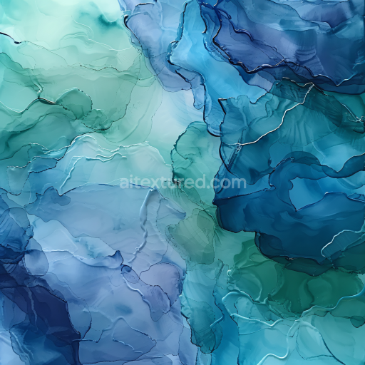 Seamless 3D Alcohol Ink PBR Texture Featuring Teal and Blue Fluid Waves