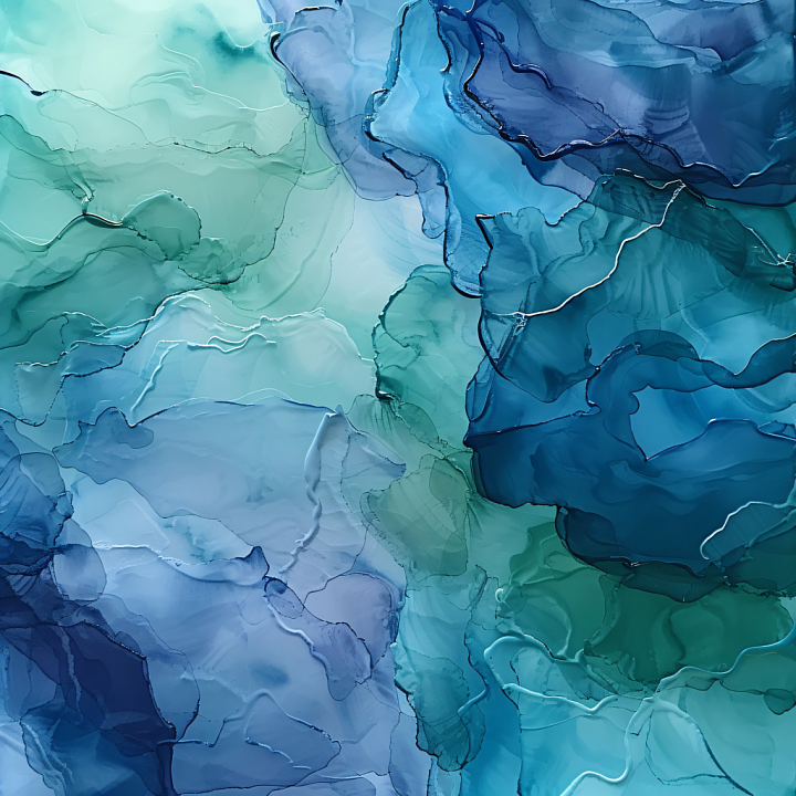Alcohol Ink Featuring Teal and Blue Fluid Waves seamless PBR texture preview