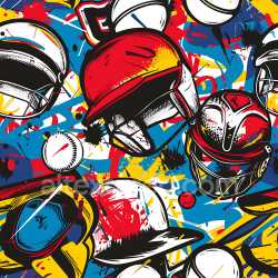 seamless Seamless 3D PBR texture featuring vibrant baseball helmets graffiti art texture 8k free download PBR