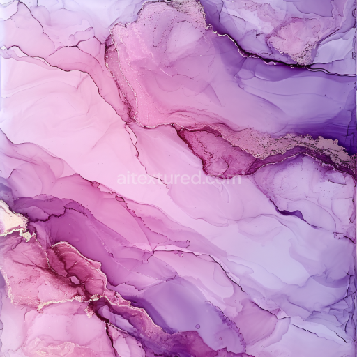 Seamless 3D Alcohol Ink PBR Texture with Pink and Purple Fluid Swirls and Subtle Gold Veins
