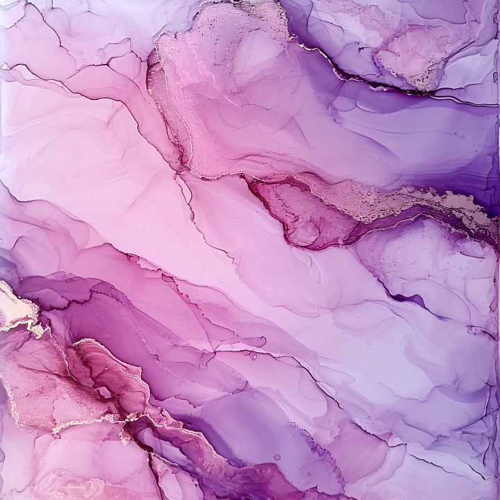 Alcohol Ink with Pink and Purple Fluid Swirls and Subtle Gold Veins seamless PBR texture preview