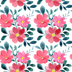 seamless Seamless 3D PBR Pink Flower Watercolor Floral Fabric Texture with Leafy Pattern texture 8k free download PBR