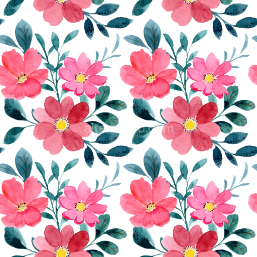 Seamless 3D PBR Pink Flower Watercolor Floral Fabric Texture with Leafy Pattern