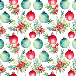 seamless Seamless 3D PBR Texture of Watercolor Christmas Ornaments and Festive Greenery texture 8k free download PBR