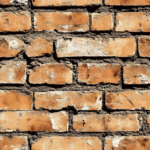 Seamless 3D PBR Cracked and Chipped Orange Brick Wall Texture with Rough Mortar