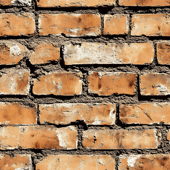Cracked and Chipped Orange Brick Wall with Rough Mortar seamless PBR texture preview
