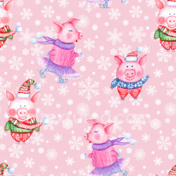 seamless Seamless 3D PBR Texture of Cute Piglets and Snowflakes on Pink Christmas Digital Paper texture 8k free download PBR