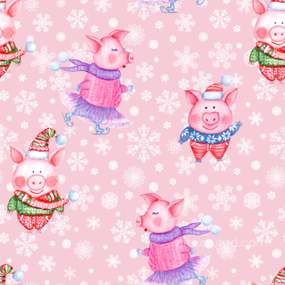 All Christmas Digital paper Texture of Cute Piglets and Snowflakes on Pink Christmas Digi… All Christmas Digital paper texture preview