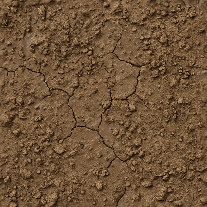 Wet Earth Ground Surface With Mud Cracks And Soil Pellets seamless PBR texture preview
