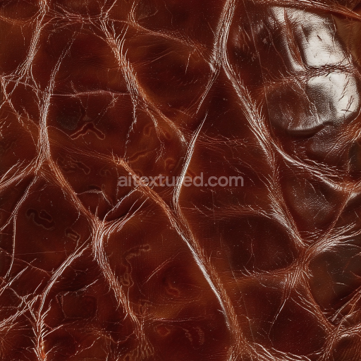 Seamless 3D PBR Aged Brown Cracked Leather Texture with Deep Wrinkles and Glossy Finish