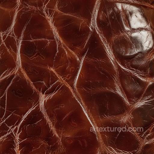 Aged Brown Cracked Leather Texture with Deep Wrinkles and Glossy Finish seamless Leather PBR texture