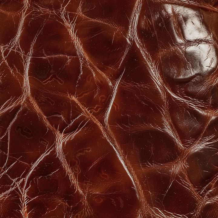 Aged Brown Cracked Leather with Deep Wrinkles and Glossy Finish seamless PBR texture preview