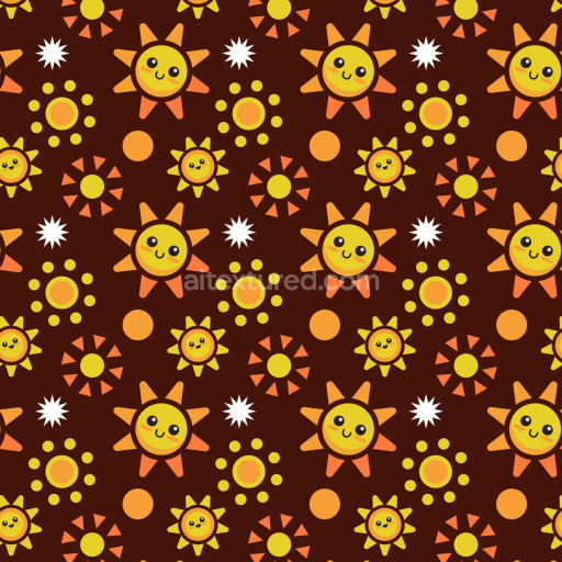 Seamless 3D PBR Texture Featuring Playful Yellow Smiling Suns on Brown Background