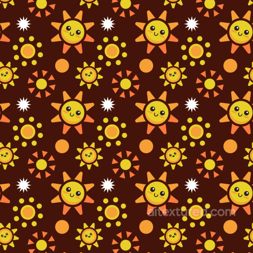 Featuring Playful Yellow Smiling Suns on Brown Background seamless Happy Face pattern PBR texture