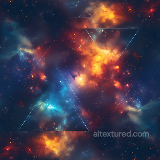 Space PBR Texture Featuring Vibrant Nebula Clouds and Geometric Triangles seamless Star, space, planets PBR texture