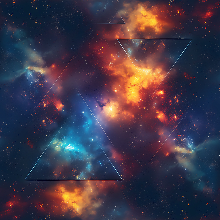 Space Featuring Vibrant Nebula Clouds and Geometric Triangles seamless PBR texture preview