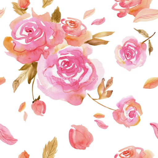 Seamless 3D PBR Pink Flower Watercolor Fabric Texture with Soft Floral Pattern