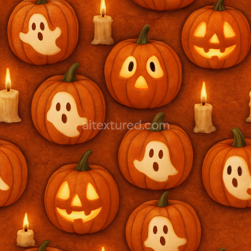 Seamless 3d texture pbr 8k carved pumpkin skin for Halloween decor