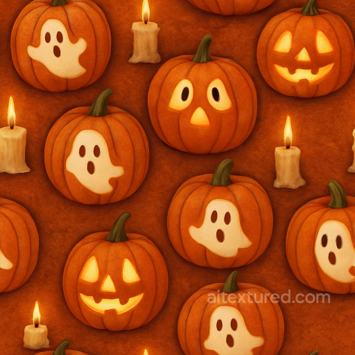 Carved Pumpkin Skin For Halloween Decor seamless Halloween PBR texture