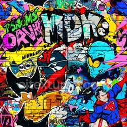 seamless Seamless 3D PBR Texture Featuring Bright Urban Graffiti with Comic Style texture 8k free download PBR