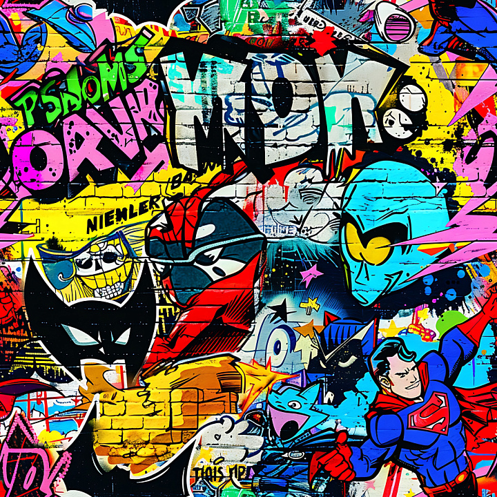 Featuring Bright Urban Graffiti with Comic Style seamless PBR texture preview