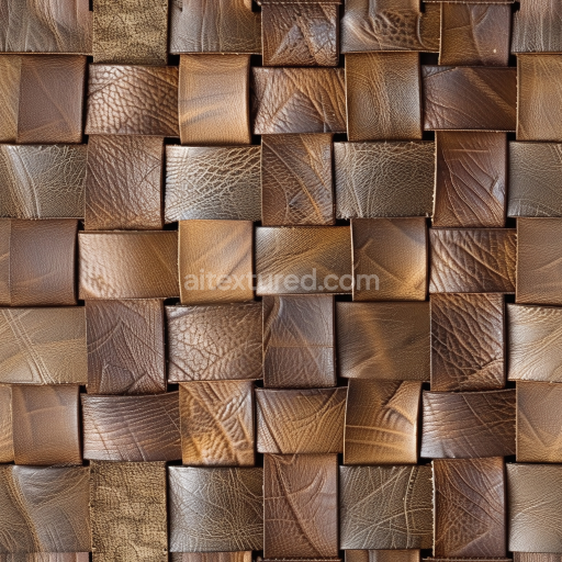 Seamless 3D PBR Texture of Woven Brown Leather Squares with Natural Grain and Patina