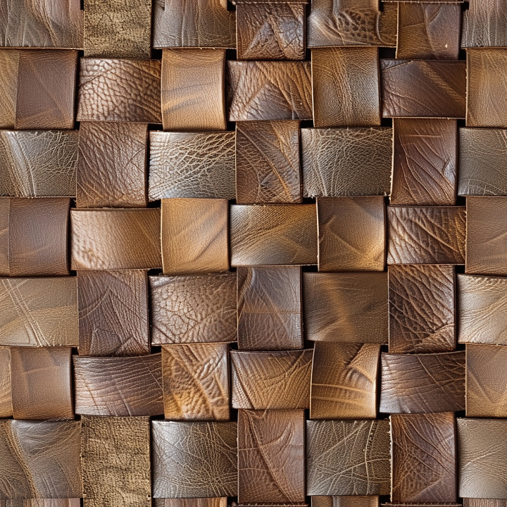Woven Brown Leather Squares with Natural Grain and Patina seamless PBR texture preview