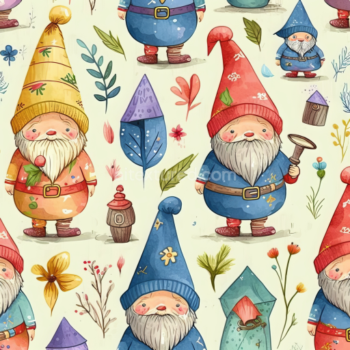 Seamless 3D PBR Texture of Colorful Easter Gnomes with Floral Elements