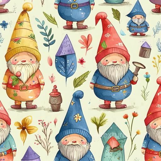 All Easter Digital paper Texture of Colorful Easter Gnomes with Floral Elements seamless All Easter Digital paper PBR texture