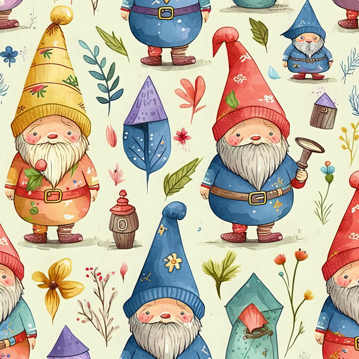 All Easter Digital paper of Colorful Easter Gnomes with Floral Elements seamless PBR texture preview