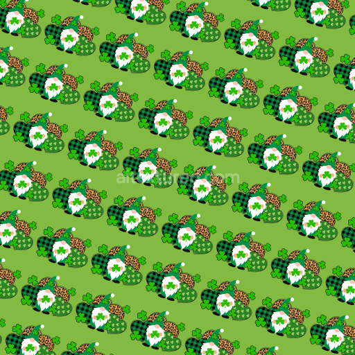 Seamless 3D PBR Texture Featuring St Patrick Gnome and Clover Pattern
