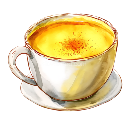 Breakfast Golden Milk Turmeric Latte Cup Illustration with Warm Yellow Tones