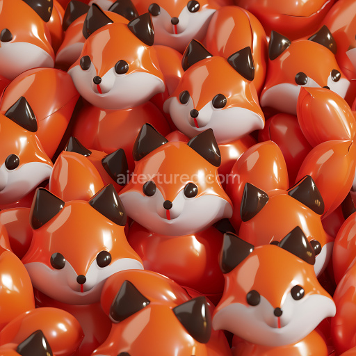 Seamless 3D Inflated PBR Texture Featuring Glossy Orange Vinyl Fox Heads
