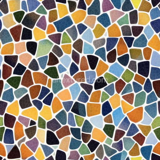 Seamless 3D Ceramic Mosaic PBR Texture with Irregular Multicolor Glossy Tiles texture preview