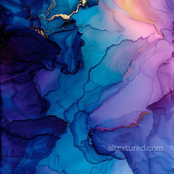 Alcohol Ink PBR Texture Featuring Dynamic Blue and Violet Fluid Swirls with Gold Veins Alcohol ink texture preview