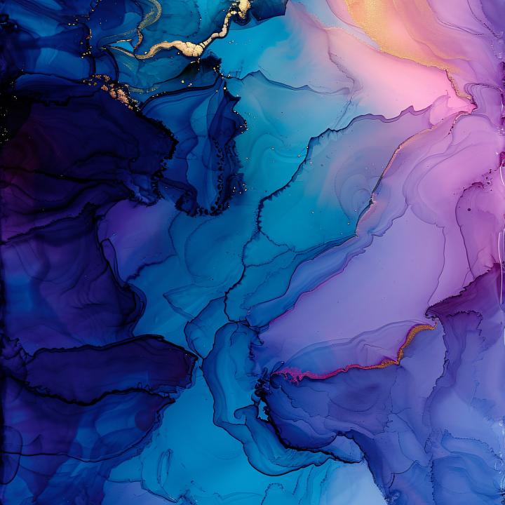 Alcohol Ink Featuring Dynamic Blue and Violet Fluid Swirls with Gold Ve… seamless PBR texture preview