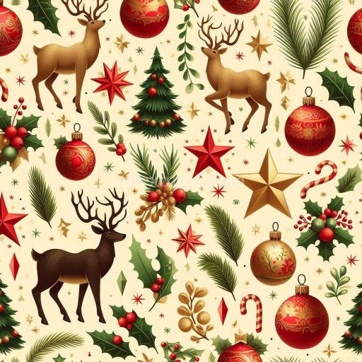 Seamless 3D PBR Christmas Vintage Holiday Fabric Texture with Reindeer and Ornaments
