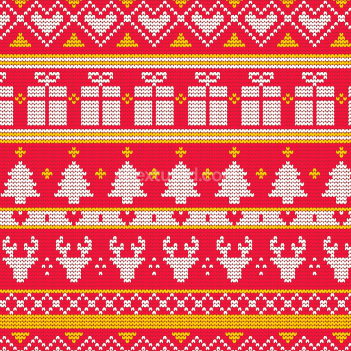 Seamless Christmas Knit Pattern 3D PBR Texture with Hearts, Gifts, Trees, and Reindeer