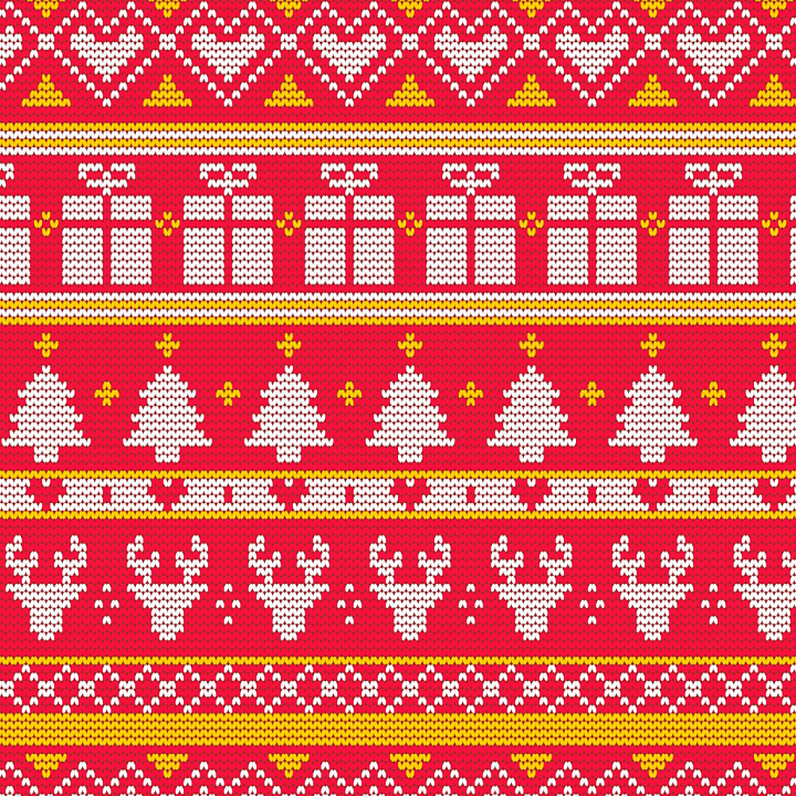 Christmas Knit Pattern with Hearts, Gifts, Trees, and Reindeer seamless PBR texture preview