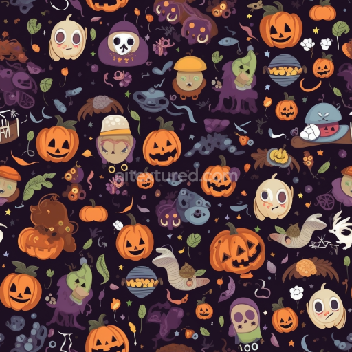 Seamless 3D PBR Texture of Colorful Watercolor Halloween Pattern