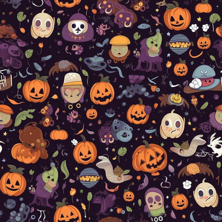 Colorful Watercolor Halloween Pattern seamless PBR texture preview